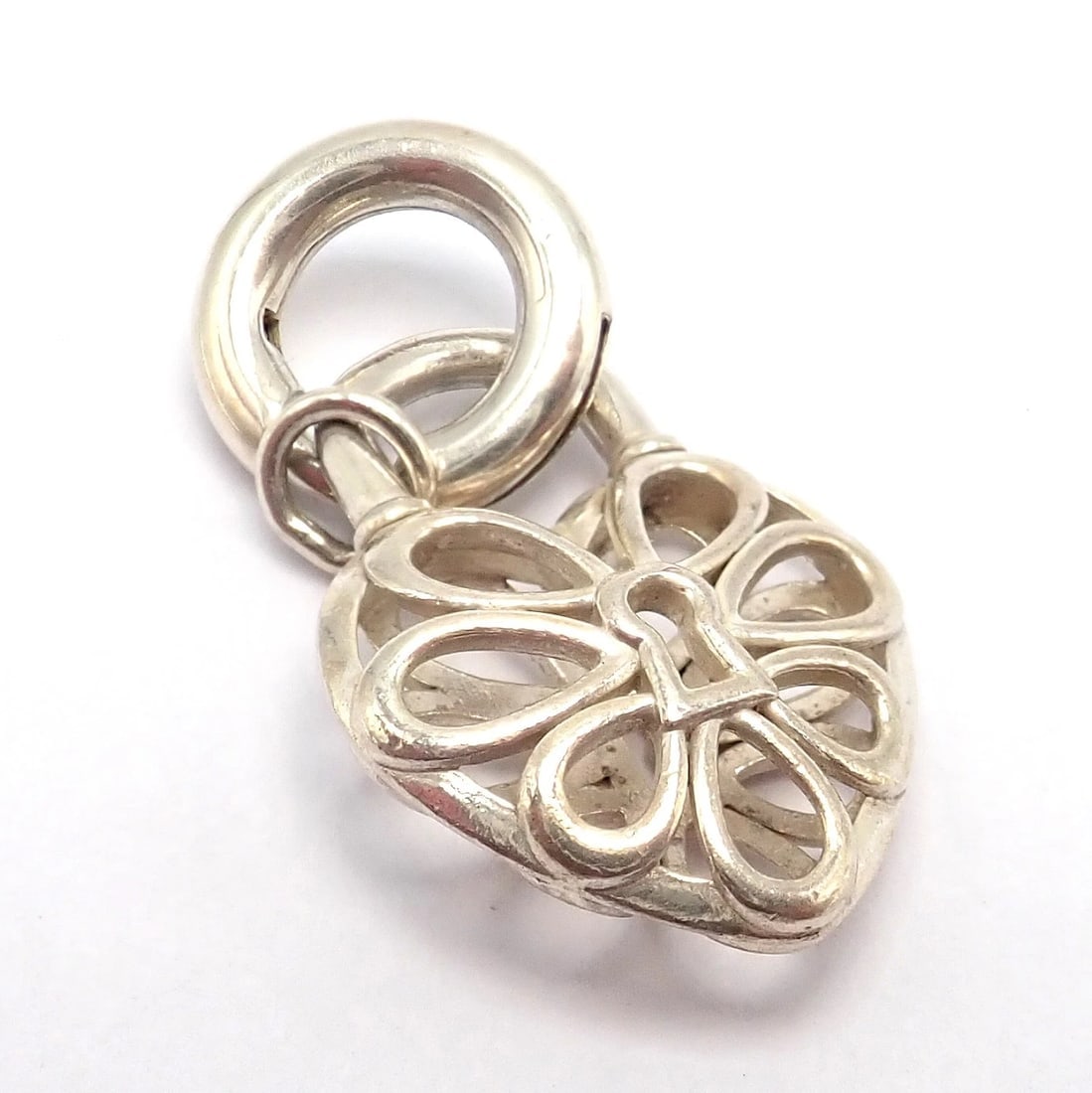 Tiffany & Co. Silver Heart Daisy Padlock Charm Pendant + Spring Ring Clasp - 5