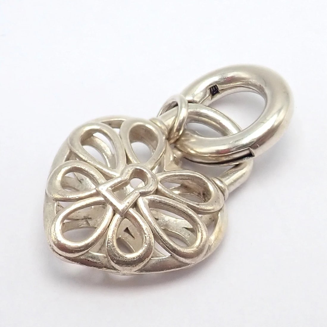 Tiffany & Co. Silver Heart Daisy Padlock Charm Pendant + Spring Ring Clasp - 6