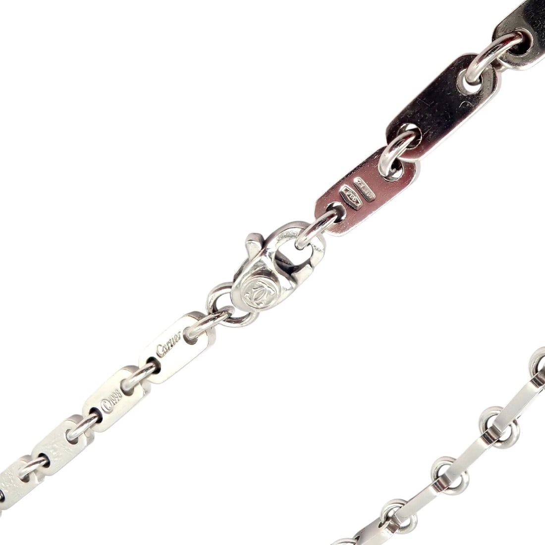 Authentic! Cartier 18k White Gold Flat Link Necklace 17.75" 1998 - 10