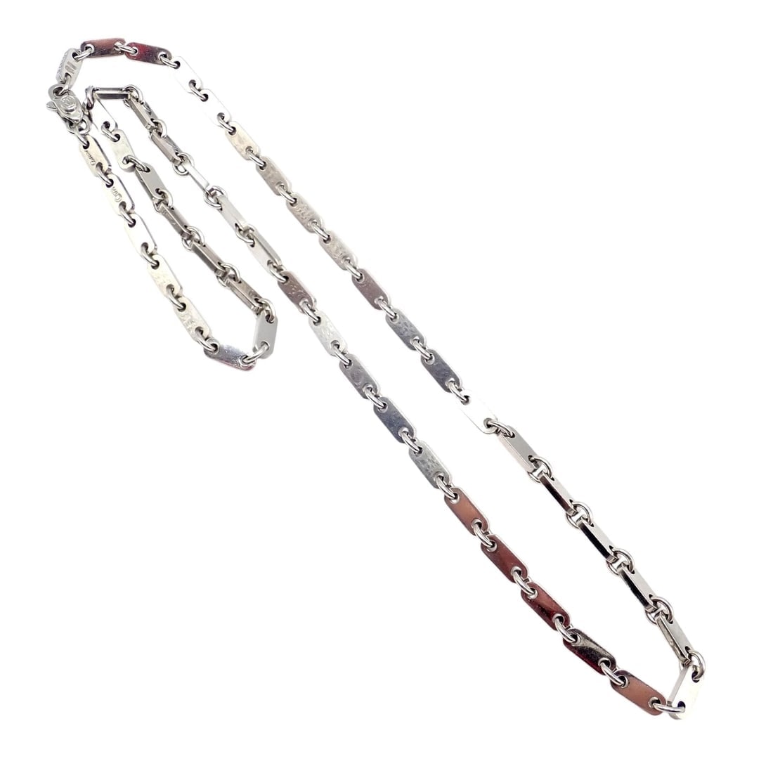 Authentic! Cartier 18k White Gold Flat Link Necklace 17.75" 1998 - 11