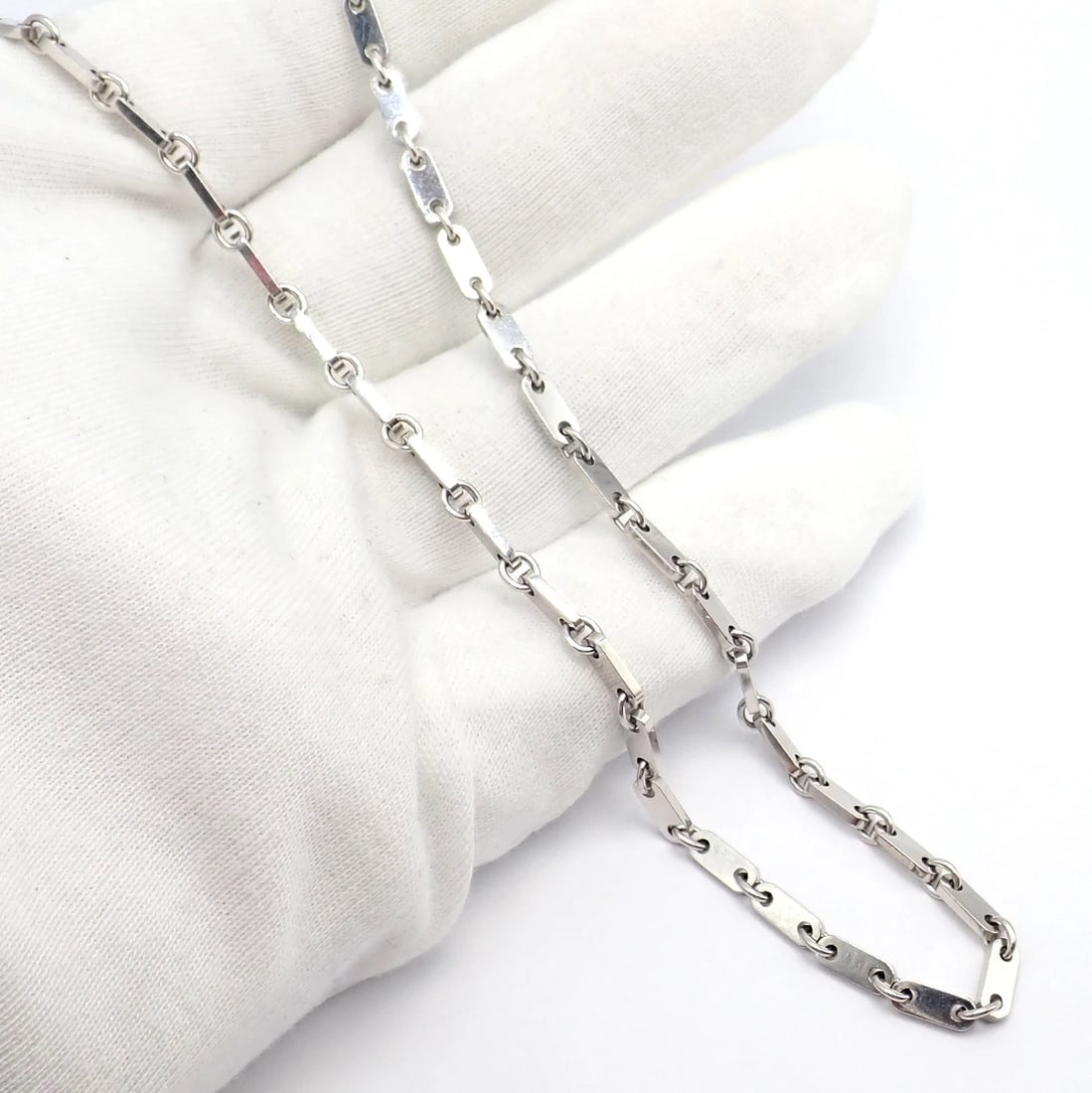 Authentic! Cartier 18k White Gold Flat Link Necklace 17.75" 1998 - 3