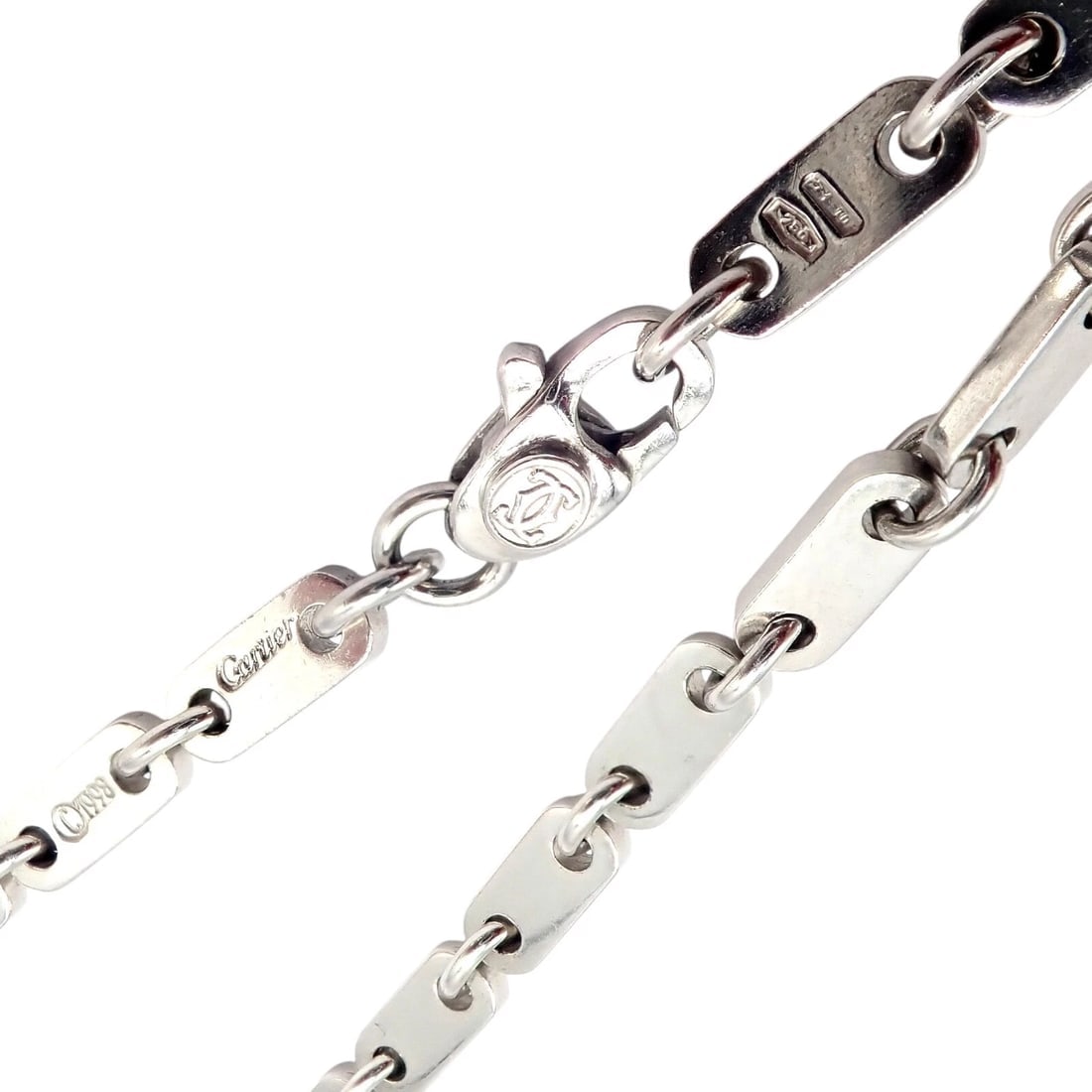 Authentic! Cartier 18k White Gold Flat Link Necklace 17.75" 1998 - 4