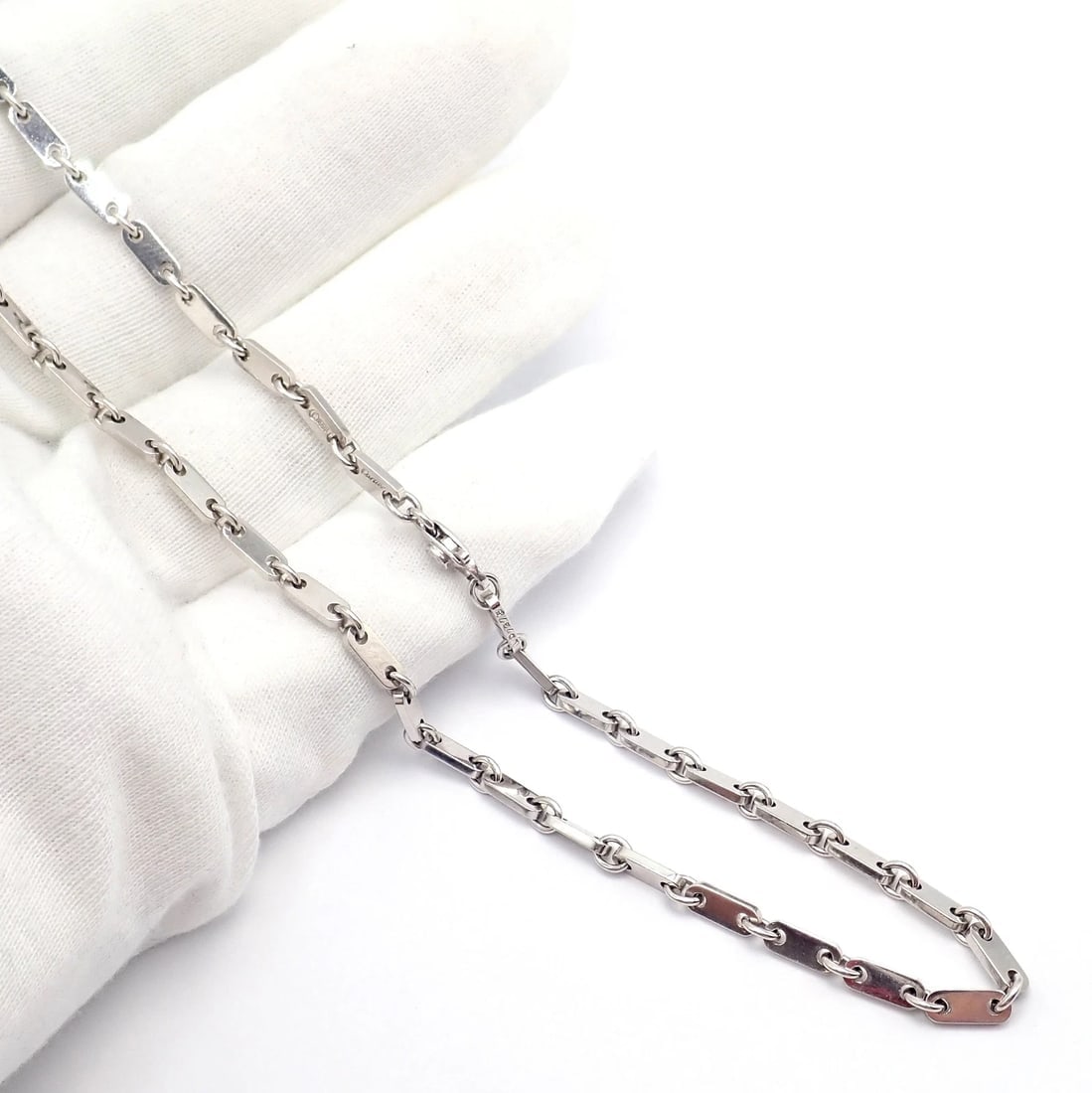 Authentic! Cartier 18k White Gold Flat Link Necklace 17.75" 1998 - 5