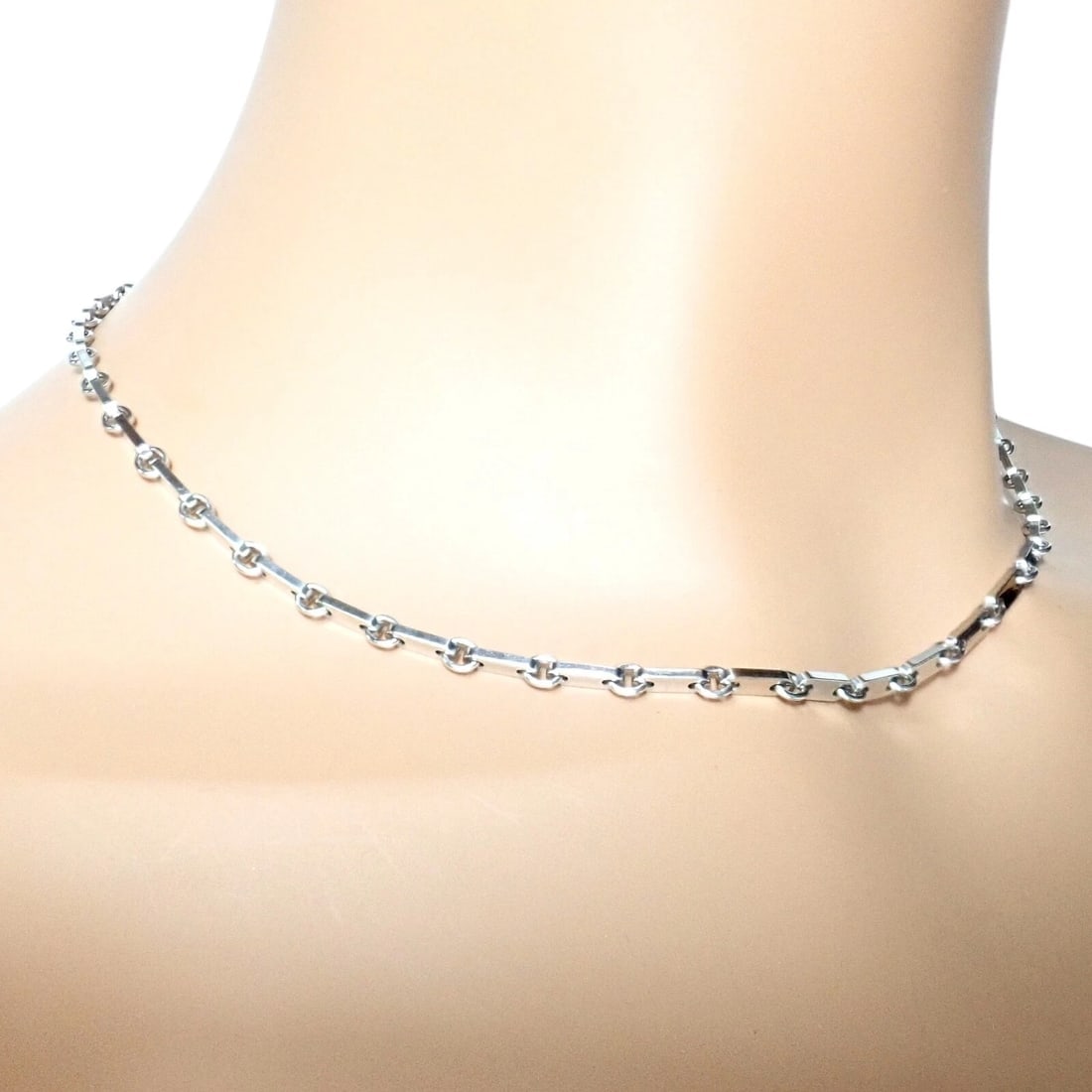 Authentic! Cartier 18k White Gold Flat Link Necklace 17.75" 1998 - 6