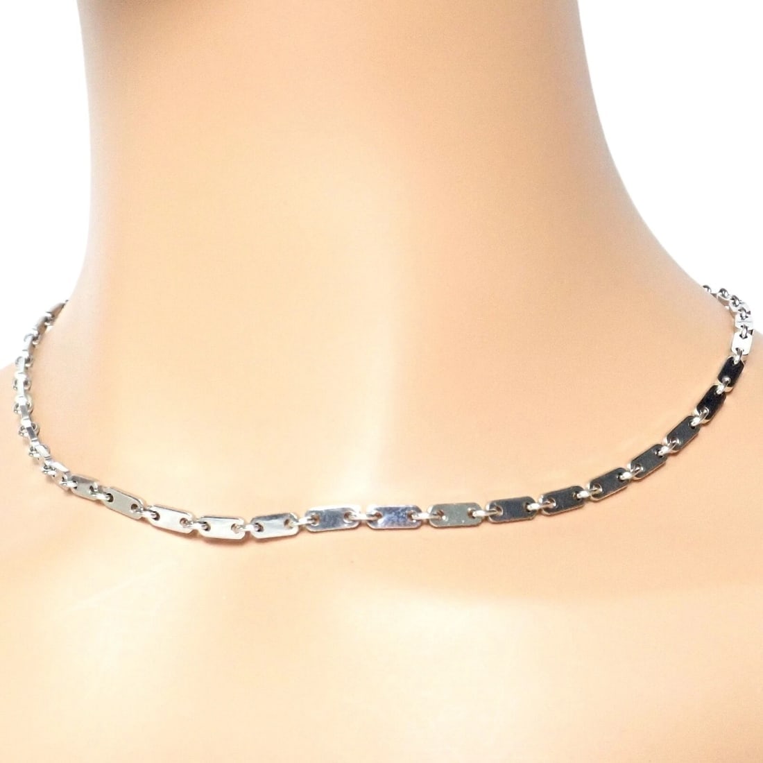 Authentic! Cartier 18k White Gold Flat Link Necklace 17.75" 1998 - 7
