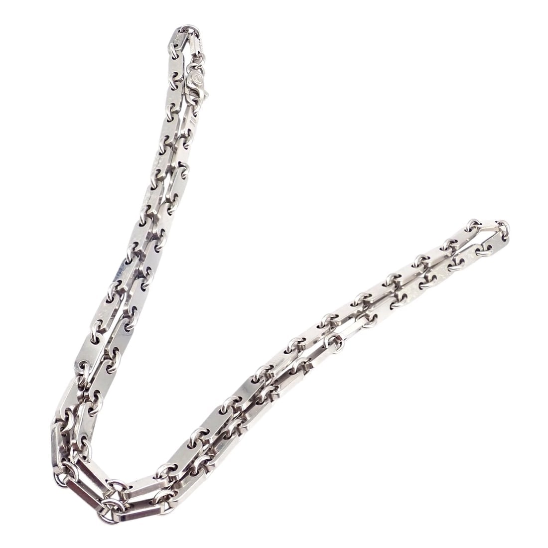 Authentic! Cartier 18k White Gold Flat Link Necklace 17.75" 1998 - 9
