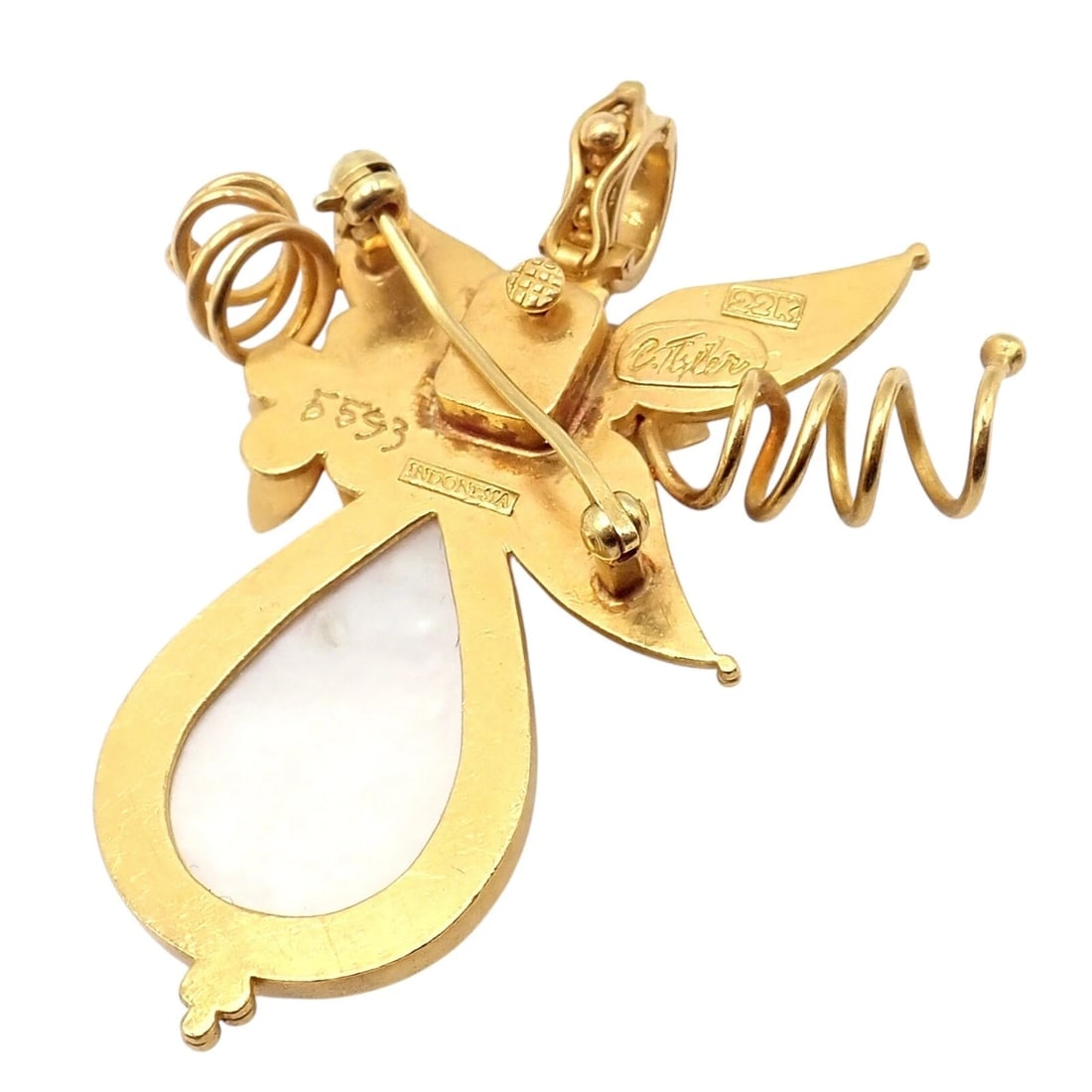 Vintage! Carolyn Tyler 22k Yellow Gold Mabe Pearl Diamond Pendant Pin Brooch - 2