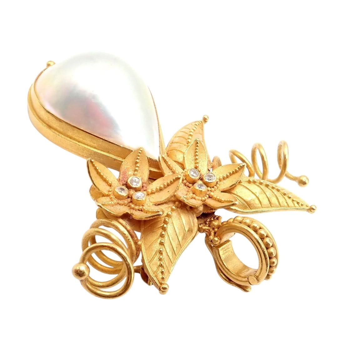 Vintage! Carolyn Tyler 22k Yellow Gold Mabe Pearl Diamond Pendant Pin Brooch - 4