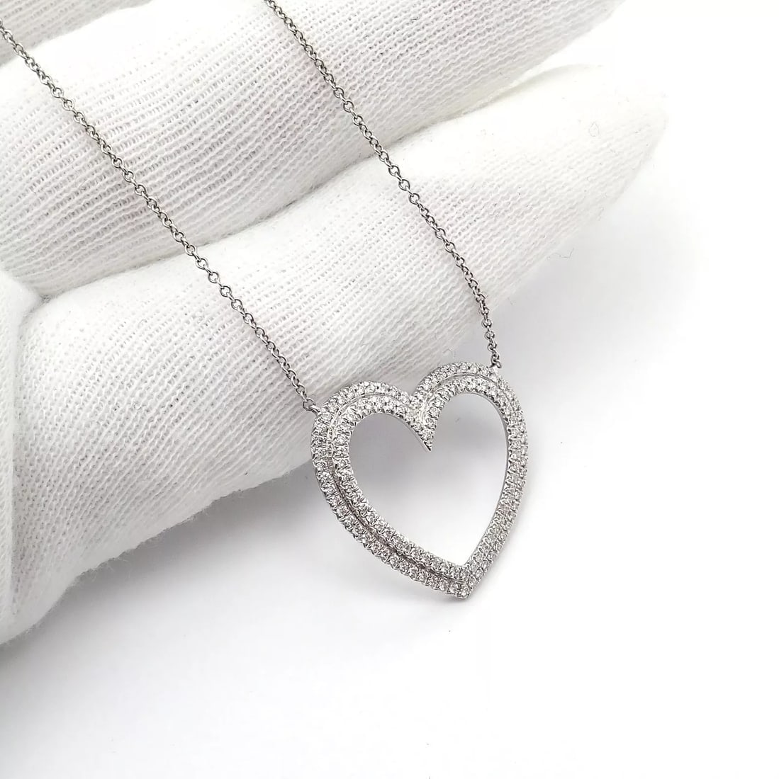 Tiffany & Co Platinum Diamond Heart Double Metro Medium Pendant Necklace - 10