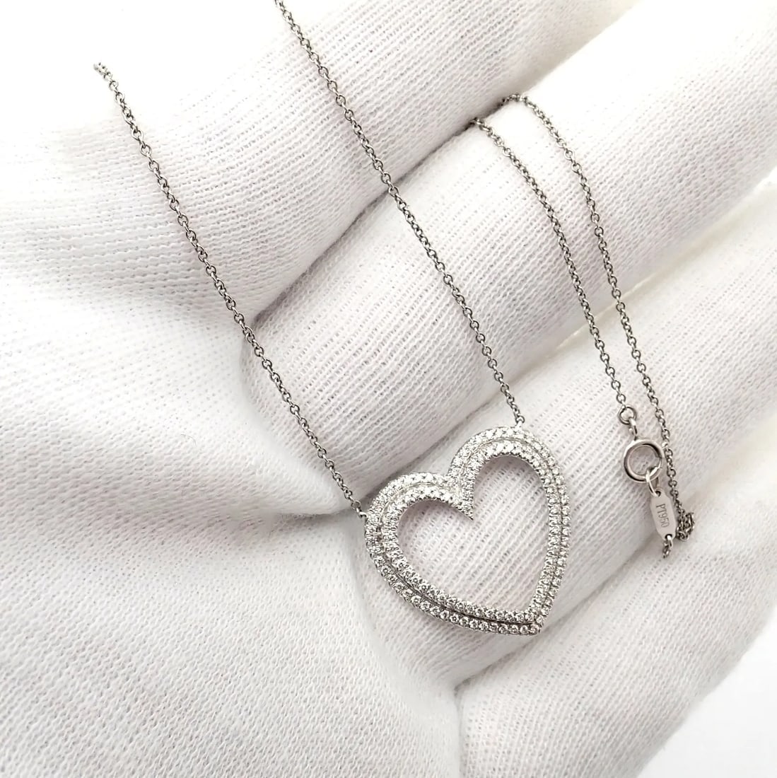 Tiffany & Co Platinum Diamond Heart Double Metro Medium Pendant Necklace - 11