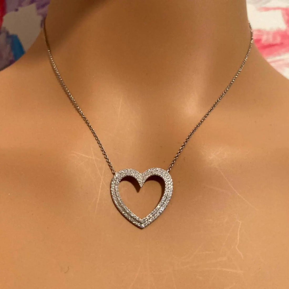 Tiffany & Co Platinum Diamond Heart Double Metro Medium Pendant Necklace - 3