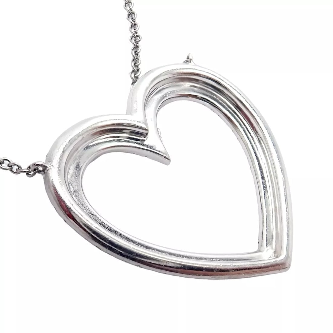 Tiffany & Co Platinum Diamond Heart Double Metro Medium Pendant Necklace - 6