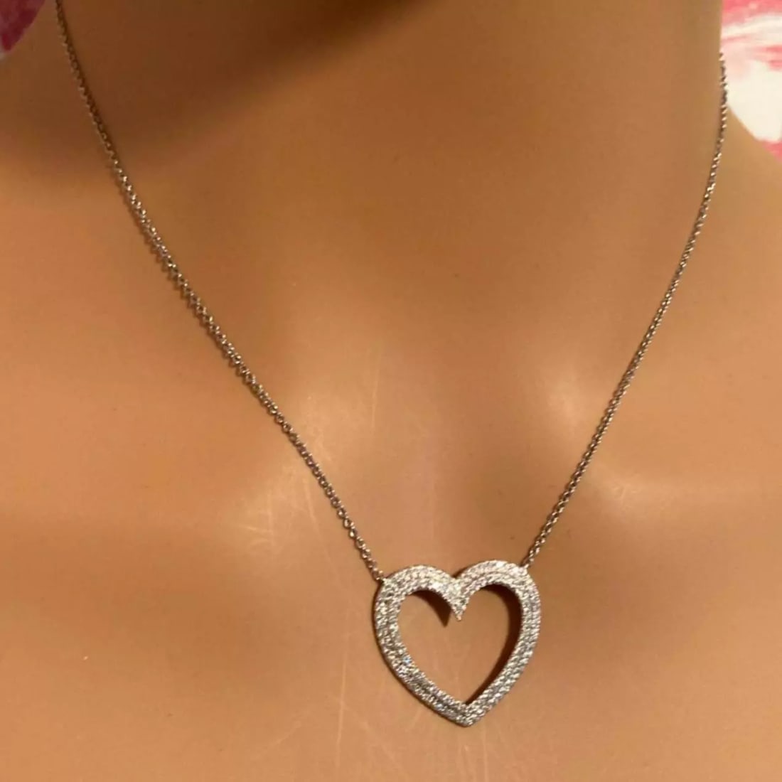 Tiffany & Co Platinum Diamond Heart Double Metro Medium Pendant Necklace - 8