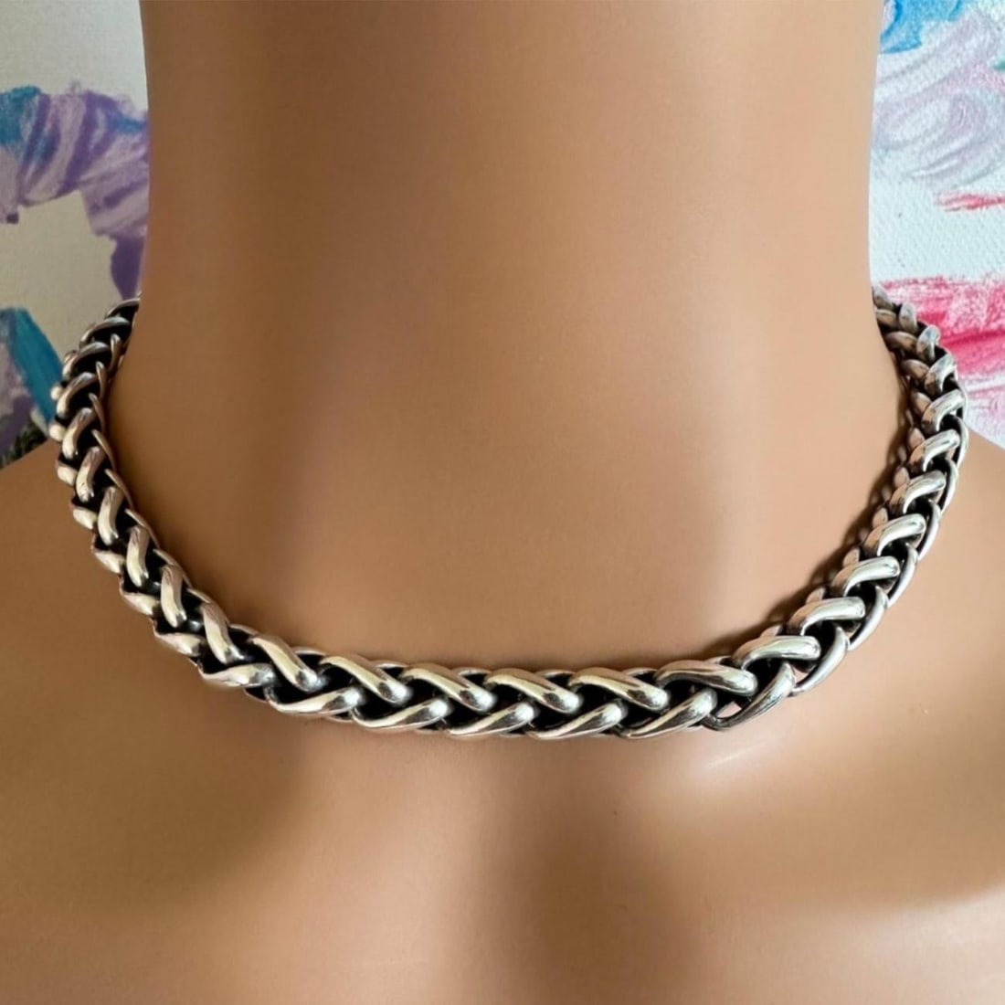 David Yurman DY Sterling Silver 14k Yellow Gold Wheat 8.5mm Chain Necklace 16" - 7