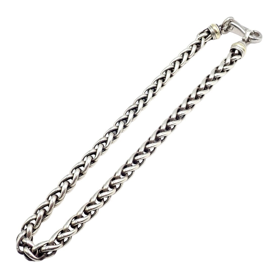 David Yurman DY Sterling Silver 14k Yellow Gold Wheat 8.5mm Chain Necklace 16" - 9