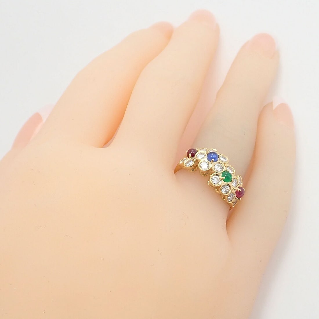 Rare! Authentic Christian Dior 18k Yellow Gold Ruby Emerald Diamond Flower Ring - 10