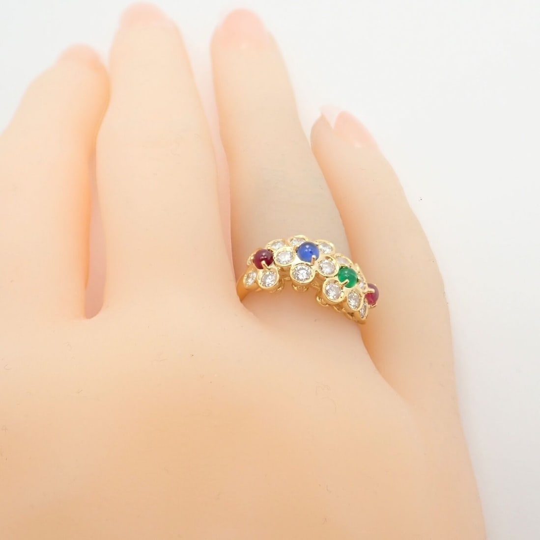 Rare! Authentic Christian Dior 18k Yellow Gold Ruby Emerald Diamond Flower Ring - 11