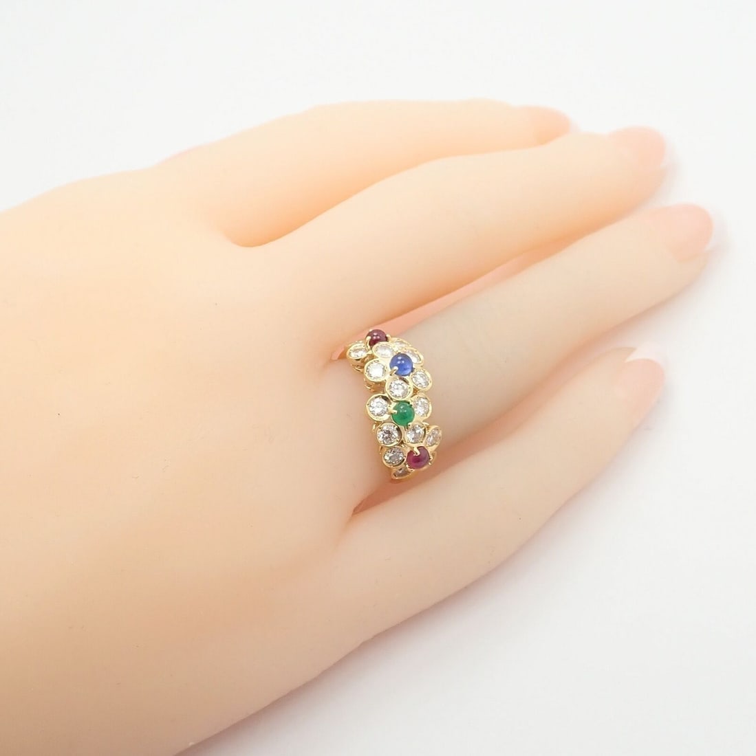 Rare! Authentic Christian Dior 18k Yellow Gold Ruby Emerald Diamond Flower Ring - 4