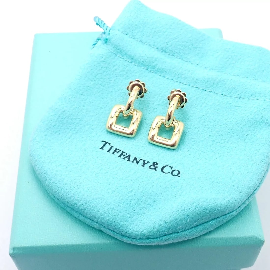 Rare! Authentic Vintage Tiffany & Co 18k Yellow Gold Square Earrings 2001 - 4