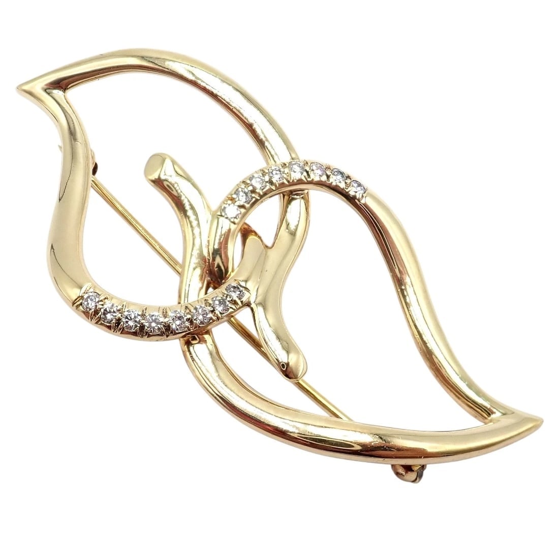 Authentic! Tiffany & Co 18k Yellow Gold Diamond Two Leaf Double Brooch Pin 1987 - 11