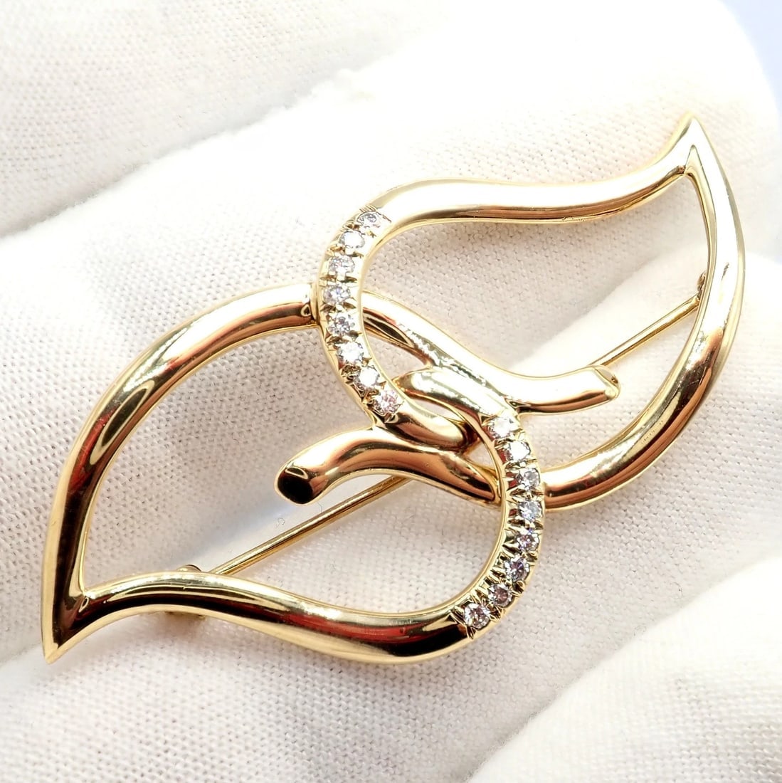 Authentic! Tiffany & Co 18k Yellow Gold Diamond Two Leaf Double Brooch Pin 1987 - 7