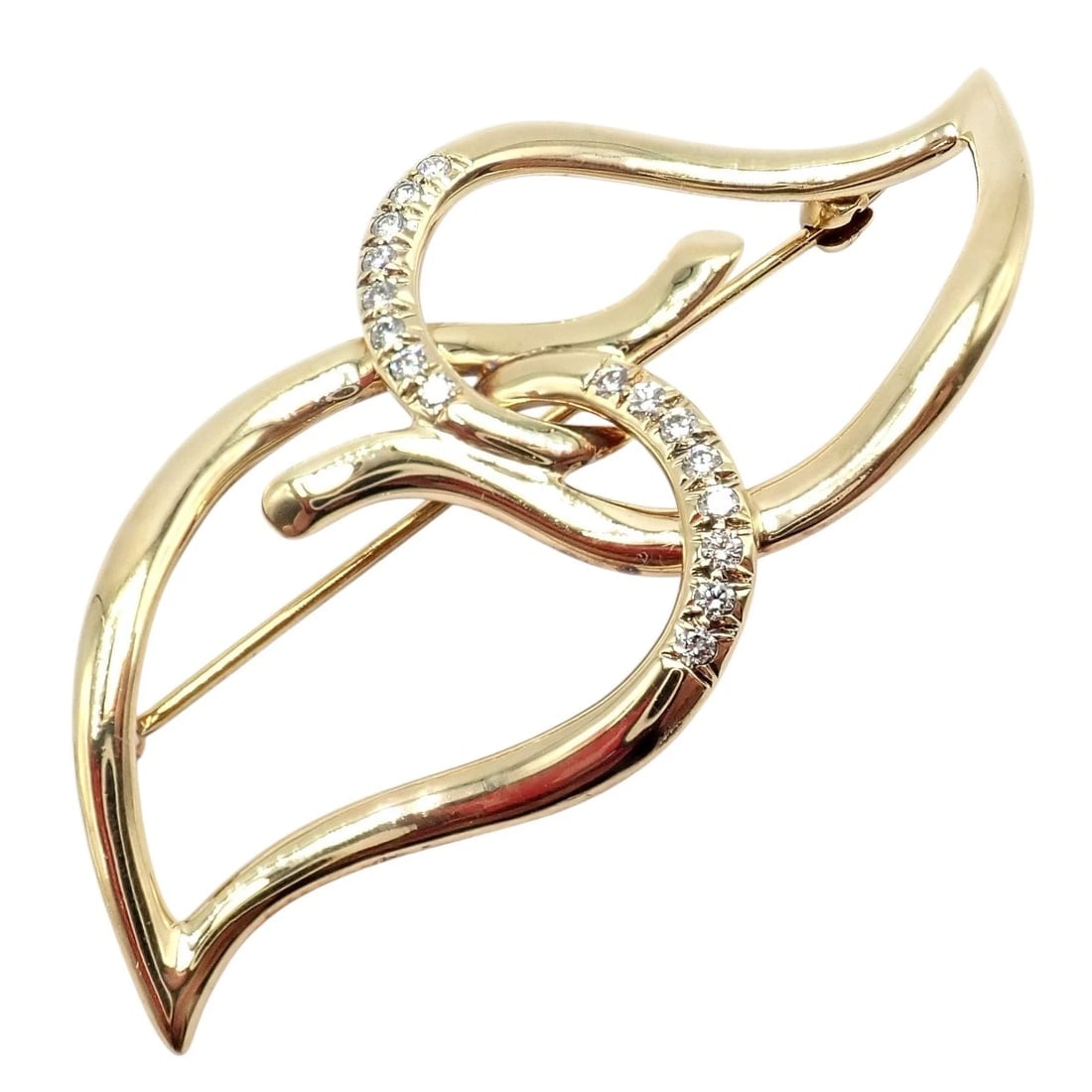 Authentic! Tiffany & Co 18k Yellow Gold Diamond Two Leaf Double Brooch Pin 1987 - 9