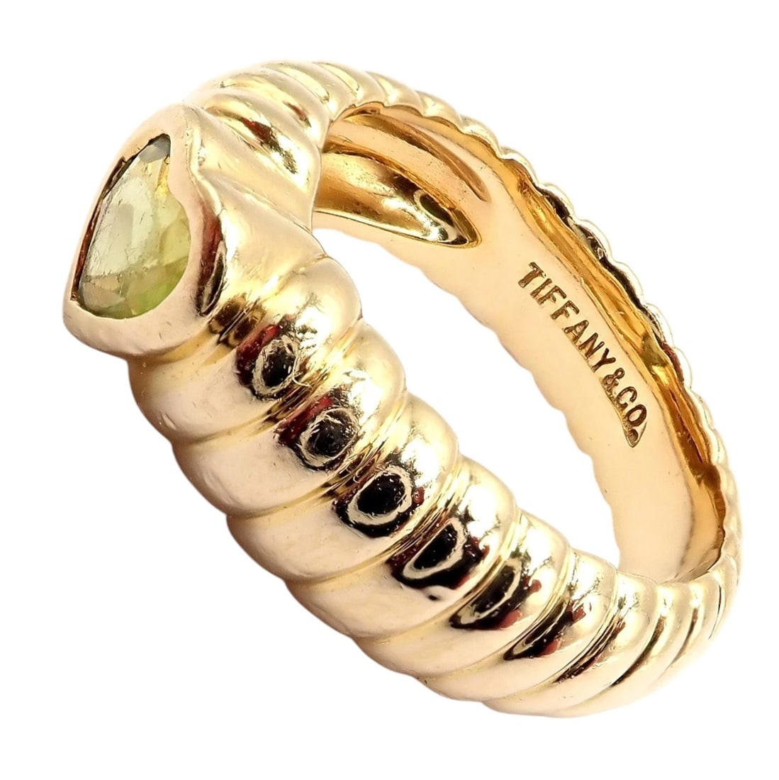 Vintage! Authentic Tiffany & Co 18k Yellow Gold Scalloped Heart Peridot Ring - 11