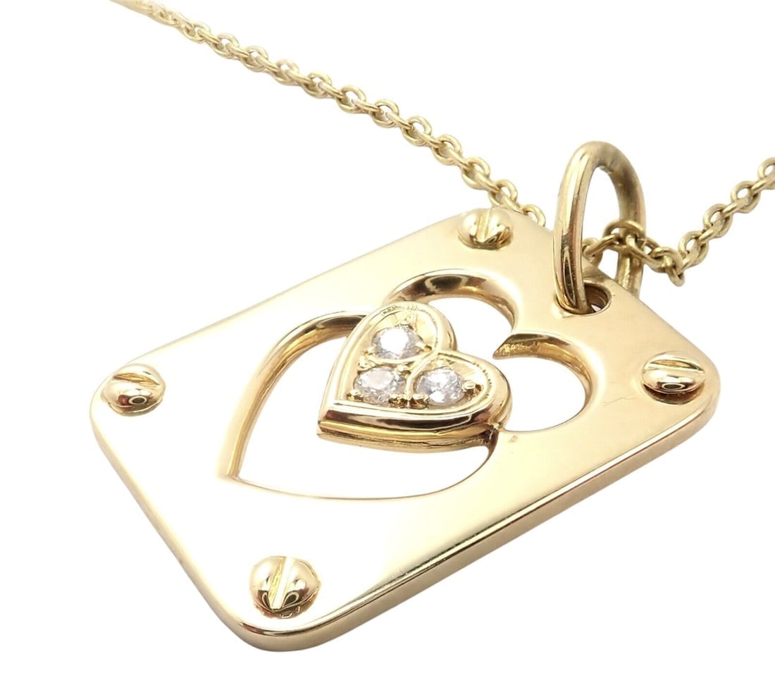 Rare! Christian Dior 18k Yellow Gold Diamond Ace Of Hearts Card Pendant Necklace - 5