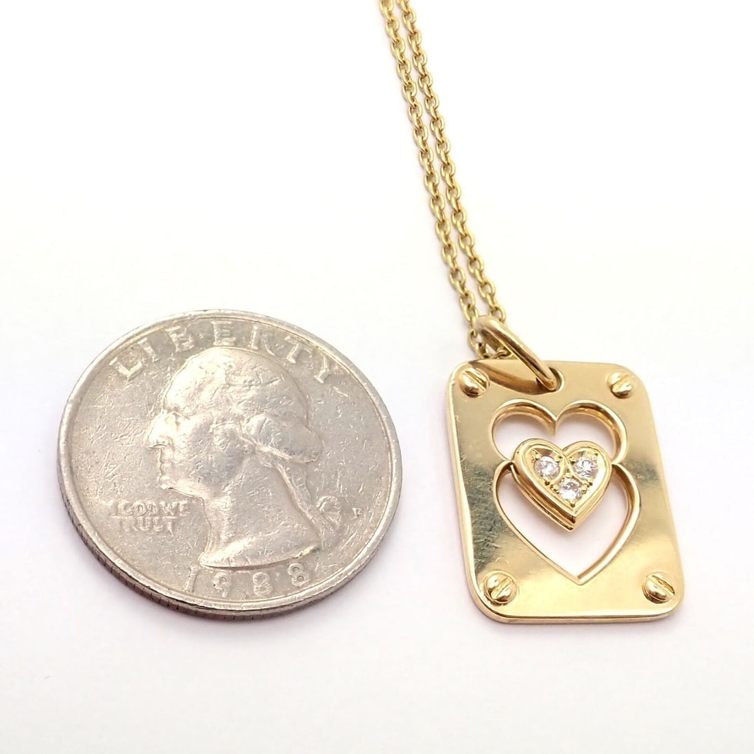 Rare! Christian Dior 18k Yellow Gold Diamond Ace Of Hearts Card Pendant Necklace - 7