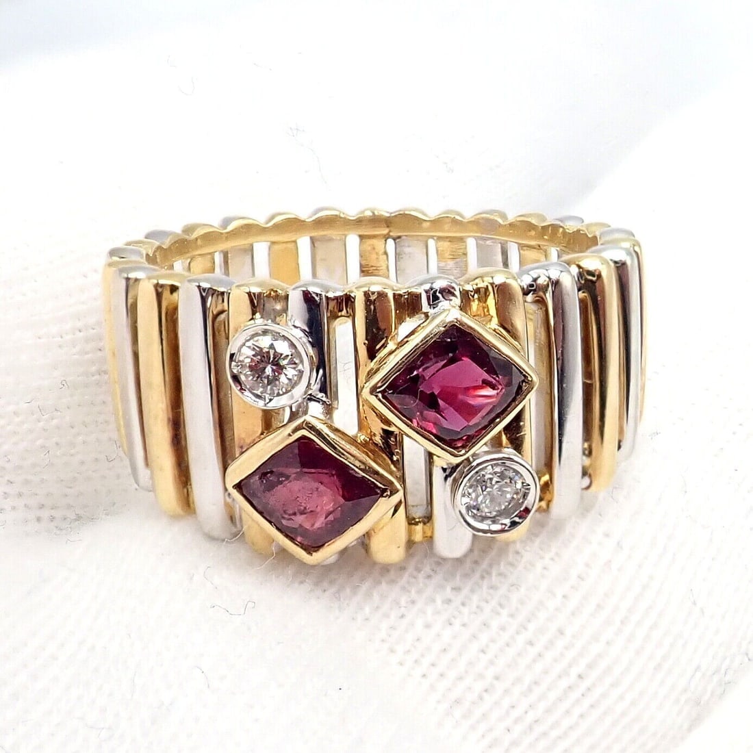 Rare! Authentic Van Cleef & Arpels 18k Yellow + White Gold Diamond Ruby Ring - 8