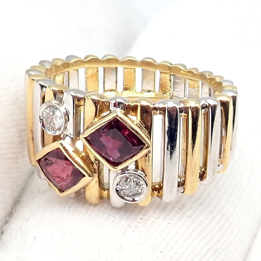 Rare! Authentic Van Cleef & Arpels 18k Yellow + White Gold Diamond Ruby Ring - 9