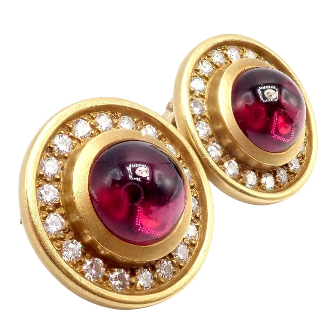 Rare! Vintage Kieselstein Cord 18k Yellow Gold Garnet Diamond Earrings 1997 - 10