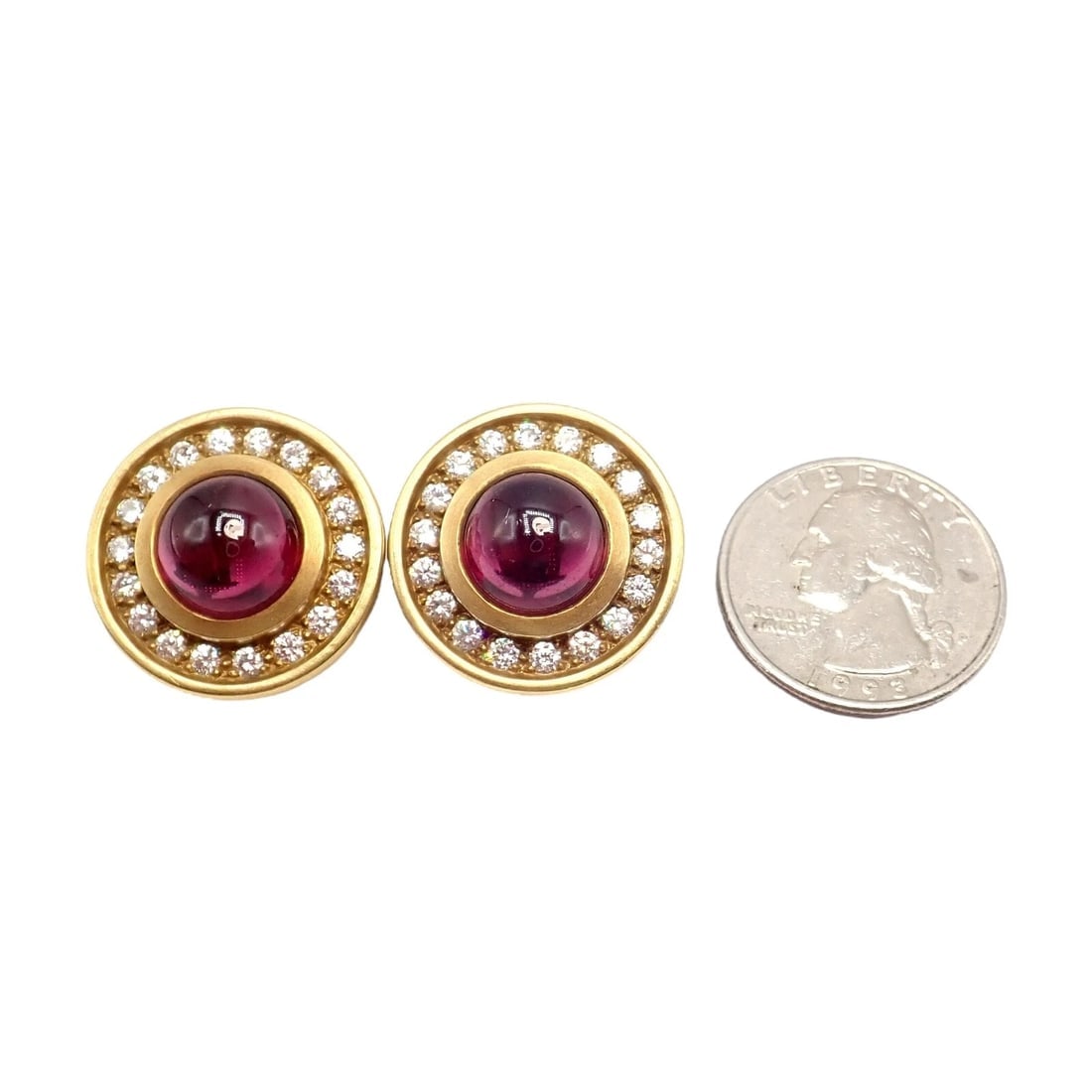 Rare! Vintage Kieselstein Cord 18k Yellow Gold Garnet Diamond Earrings 1997 - 11