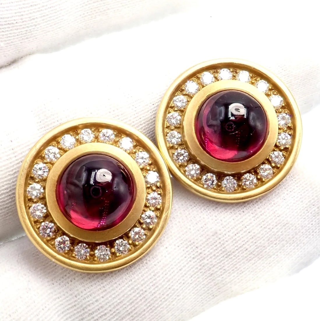 Rare! Vintage Kieselstein Cord 18k Yellow Gold Garnet Diamond Earrings 1997 - 3