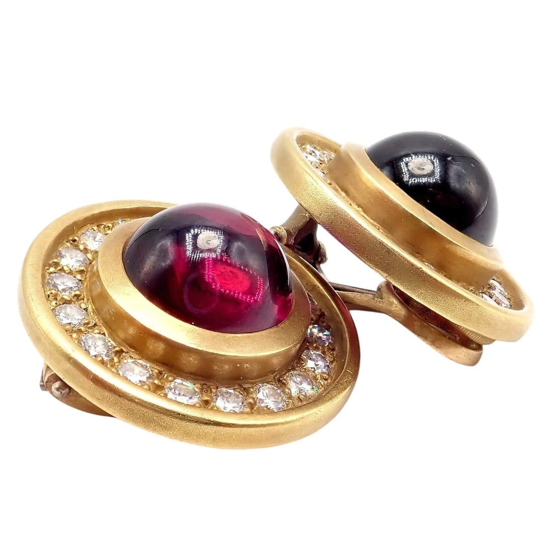 Rare! Vintage Kieselstein Cord 18k Yellow Gold Garnet Diamond Earrings 1997 - 4