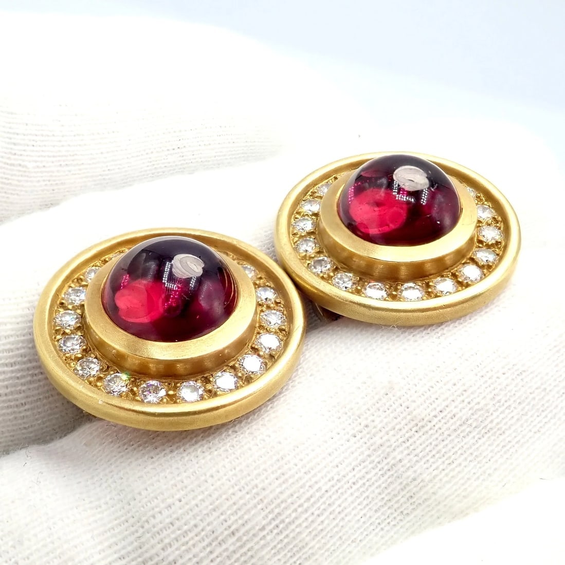 Rare! Vintage Kieselstein Cord 18k Yellow Gold Garnet Diamond Earrings 1997 - 5