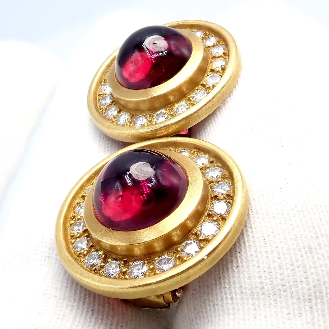 Rare! Vintage Kieselstein Cord 18k Yellow Gold Garnet Diamond Earrings 1997 - 6