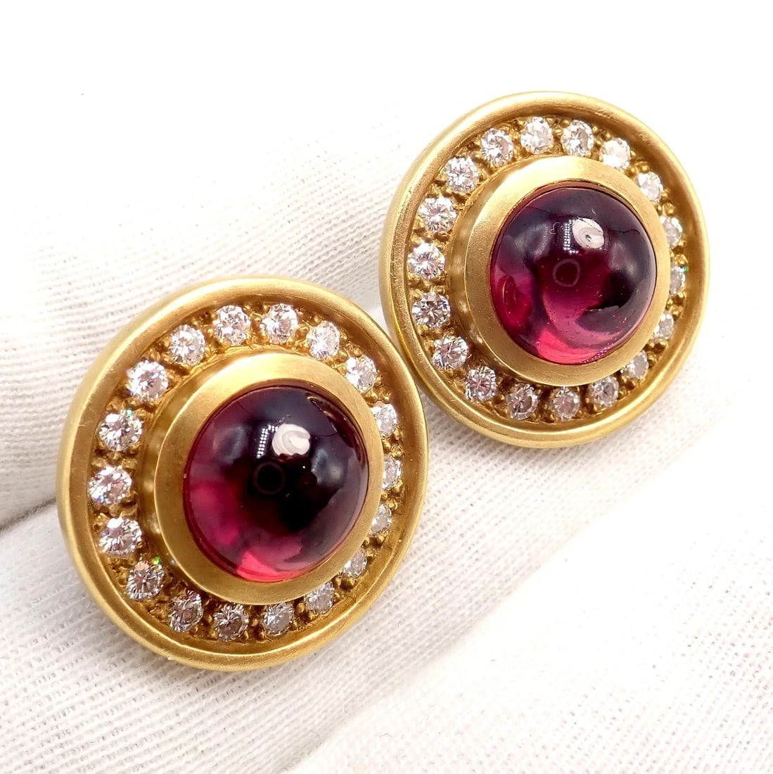 Rare! Vintage Kieselstein Cord 18k Yellow Gold Garnet Diamond Earrings 1997 - 7