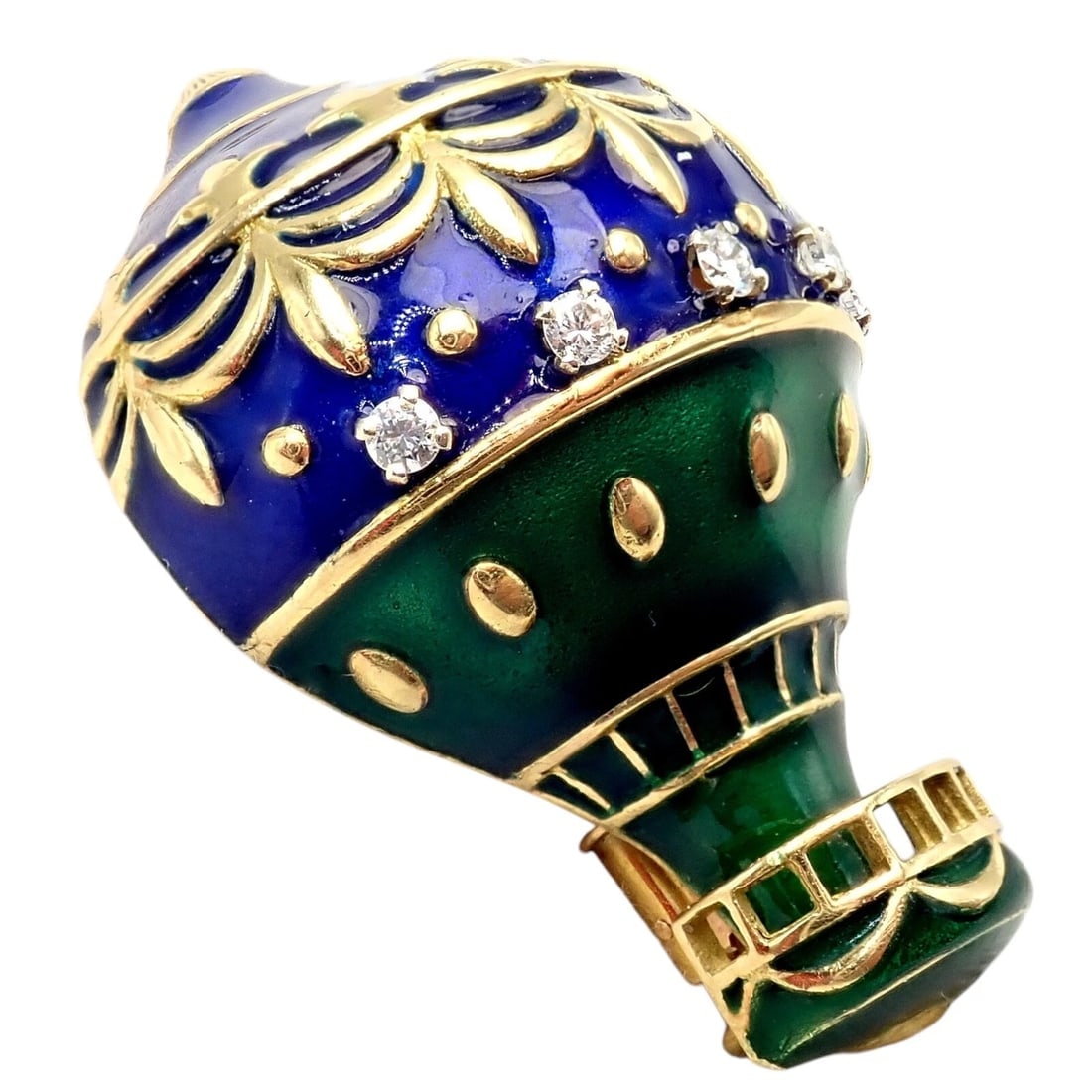 Authentic! Christian Dior 18k Yellow Gold Diamond Enamel Jules Verne Pin Brooch - 10