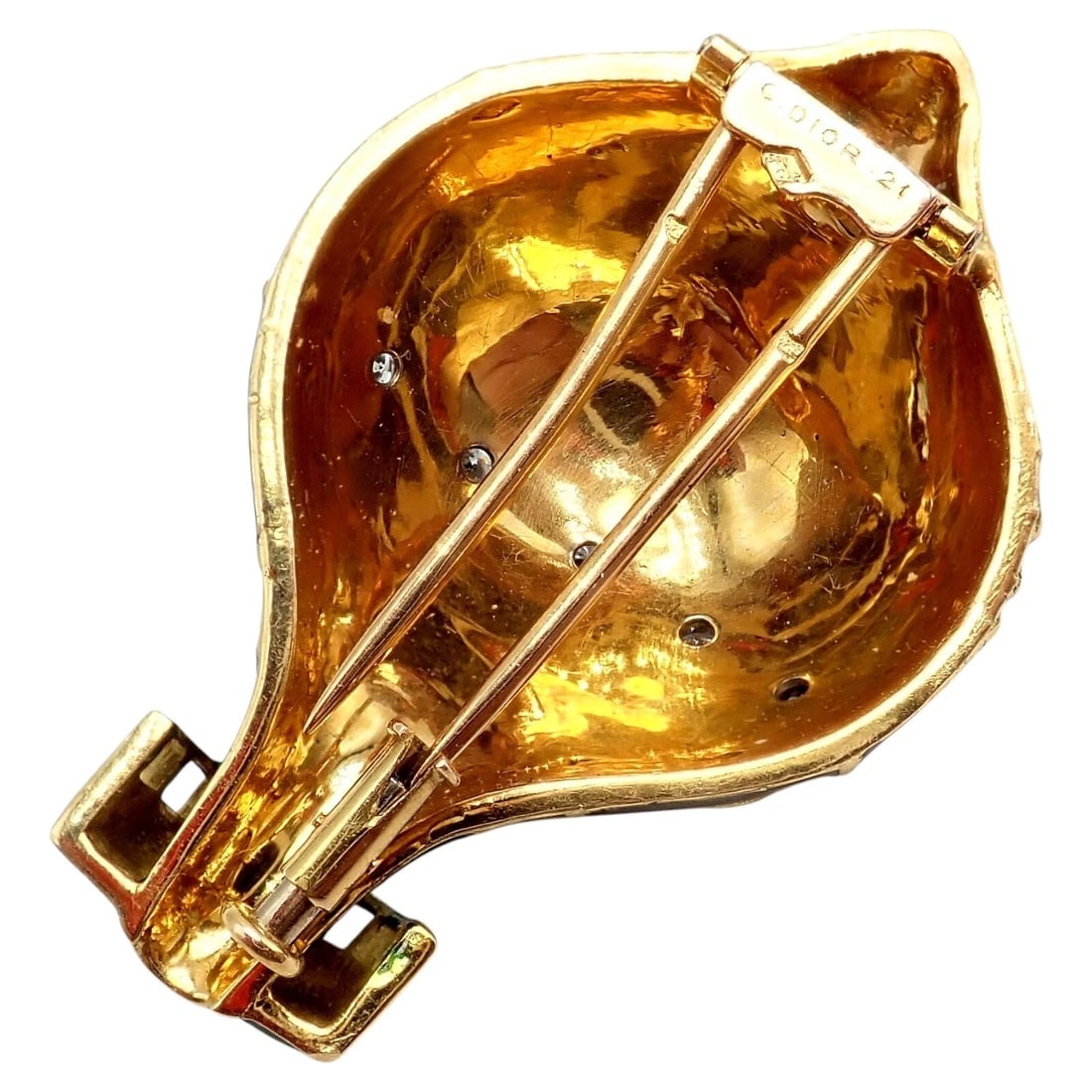 Authentic! Christian Dior 18k Yellow Gold Diamond Enamel Jules Verne Pin Brooch - 11