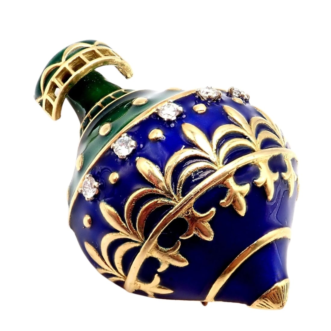 Authentic! Christian Dior 18k Yellow Gold Diamond Enamel Jules Verne Pin Brooch - 3