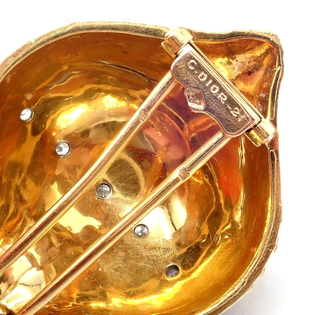 Authentic! Christian Dior 18k Yellow Gold Diamond Enamel Jules Verne Pin Brooch - 5