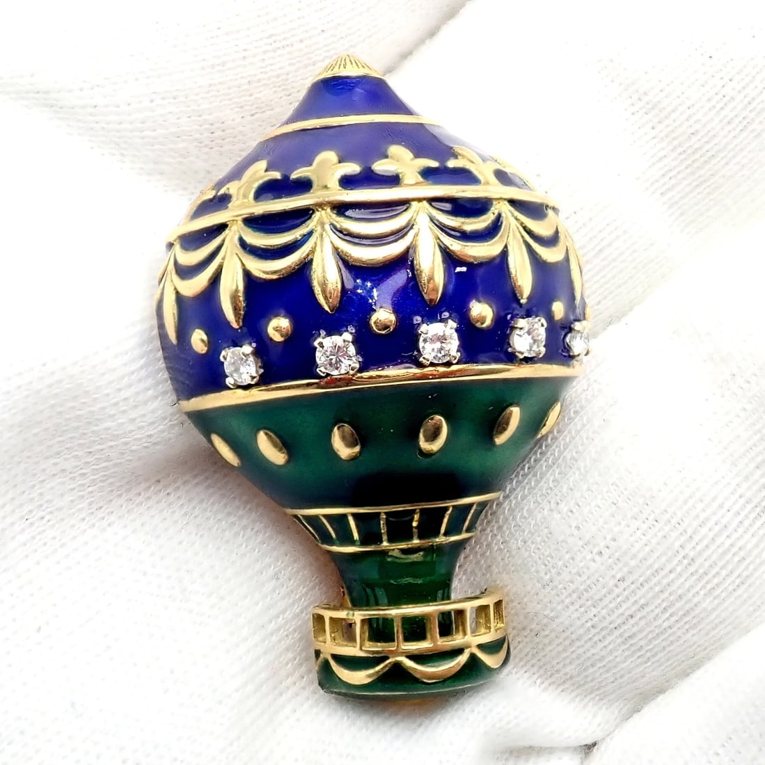 Authentic! Christian Dior 18k Yellow Gold Diamond Enamel Jules Verne Pin Brooch - 6