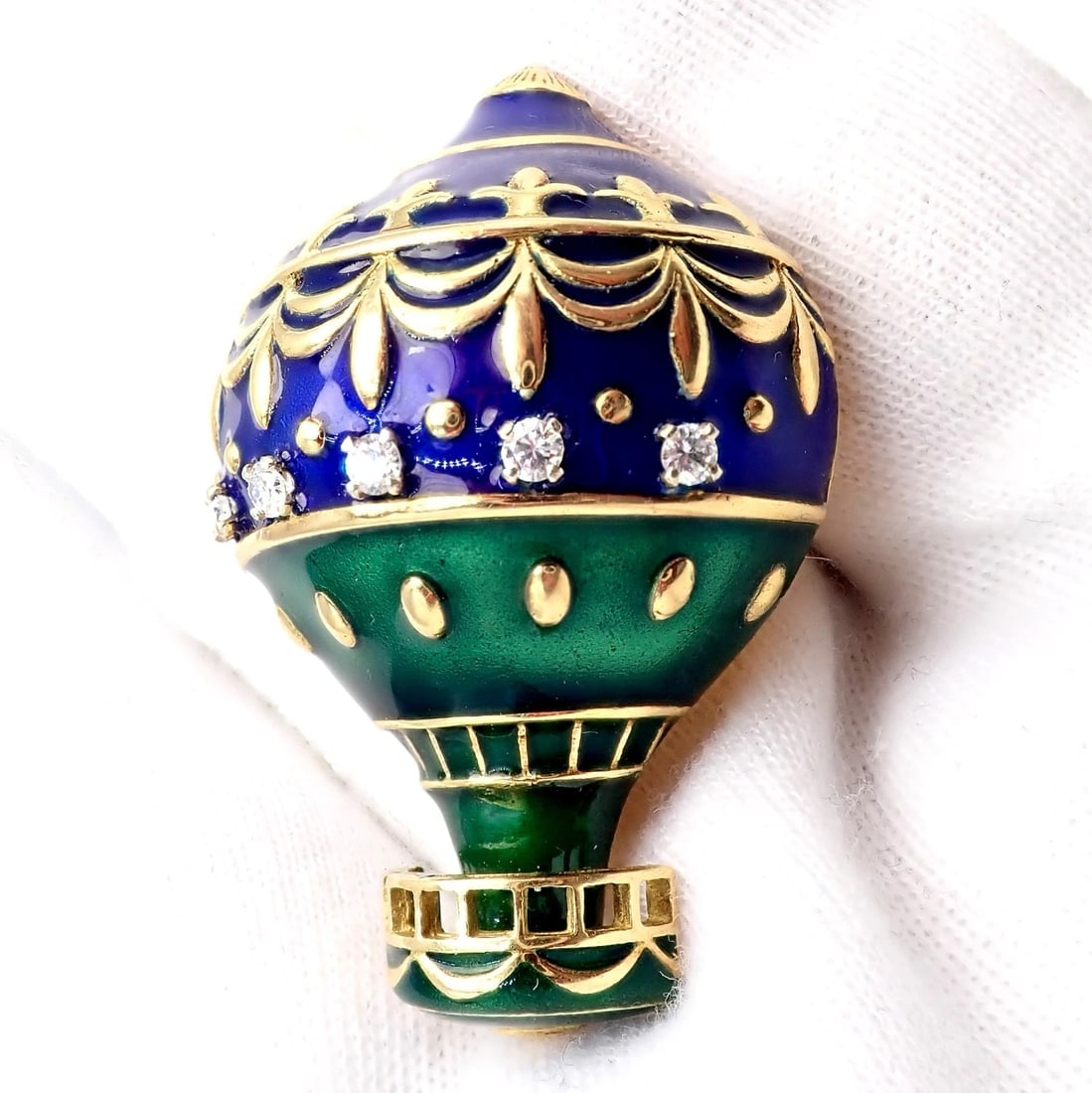 Authentic! Christian Dior 18k Yellow Gold Diamond Enamel Jules Verne Pin Brooch - 8