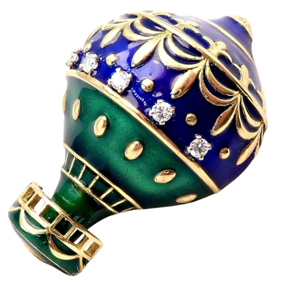 Authentic! Christian Dior 18k Yellow Gold Diamond Enamel Jules Verne Pin Brooch - 9