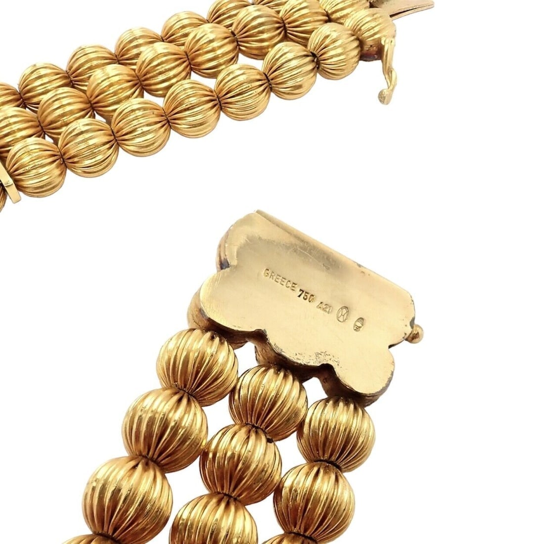 Vintage Estate Ilias Lalaounis 18k Yellow Gold Carved Bead Ball Necklace - 2