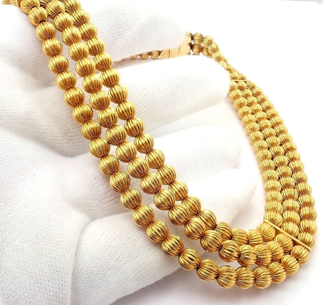 Vintage Estate Ilias Lalaounis 18k Yellow Gold Carved Bead Ball Necklace - 5