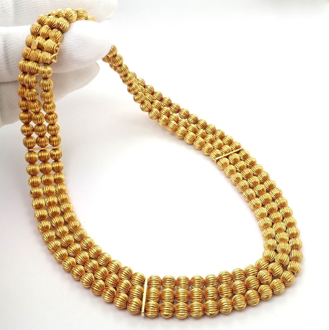 Vintage Estate Ilias Lalaounis 18k Yellow Gold Carved Bead Ball Necklace - 9