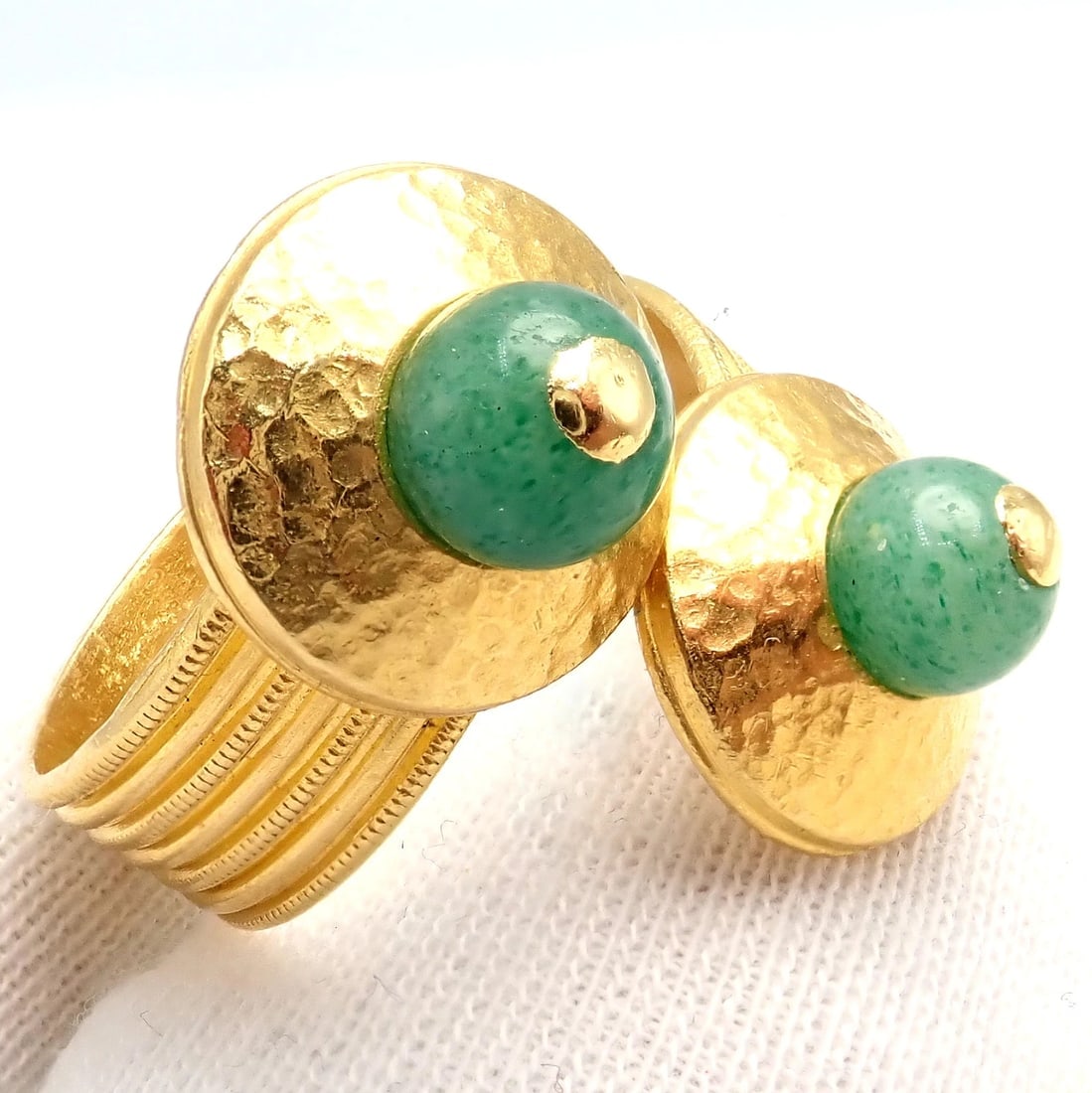 Authentic! Ilias Lalaounis Greece 22k Yellow Gold French Nephrite Ring - 8