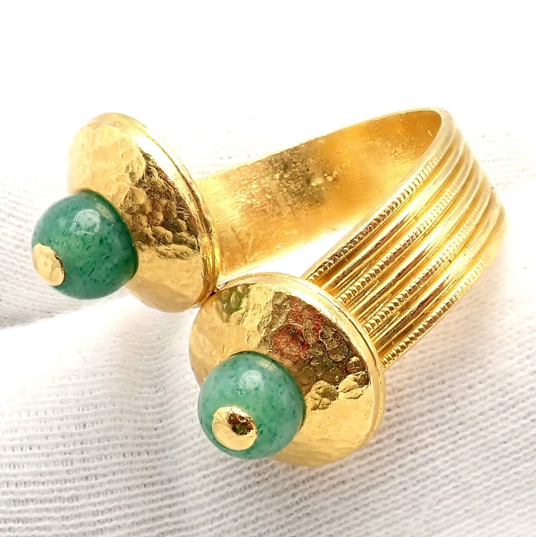 Authentic! Ilias Lalaounis Greece 22k Yellow Gold French Nephrite Ring - 9